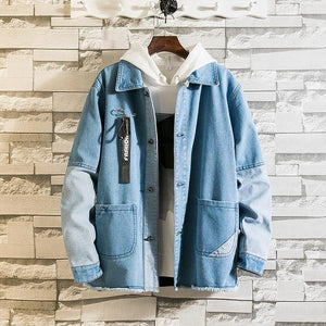 new Hooded  denim jacket men's men's hip hop men's retro denim jacket jacket street casual bomber jacket Harajuku fashion coat